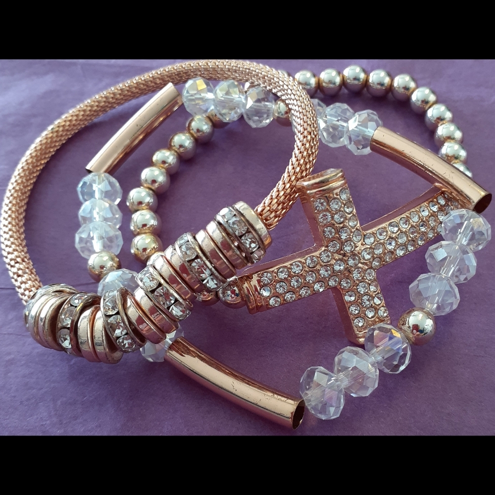 Sparkly Rose Gold Stretch Fashion Bracelets
